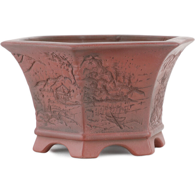 Hexagonal unglazed bonsai pot by Bigei - 120 x 105 x 62 mm