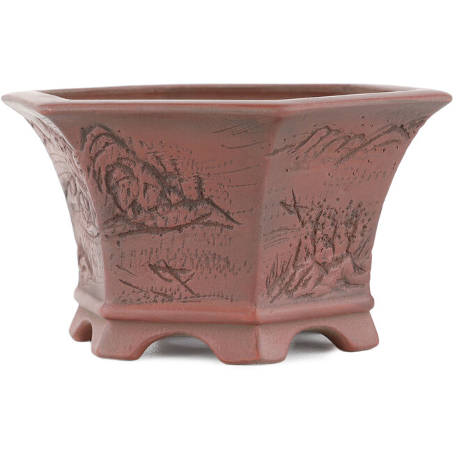 Pot à bonsaï hexagonal non émaillé par Bigei - 120 x 105 x 62 mm