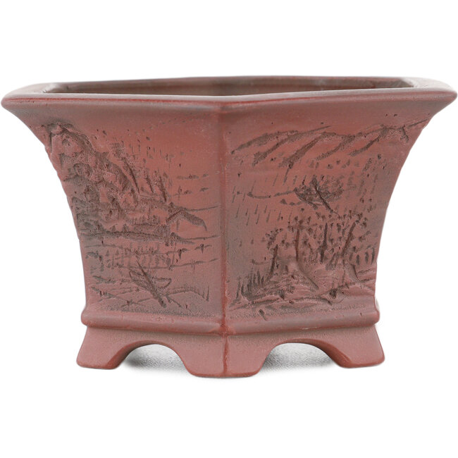 Zeshoekige ongeglazuurde bonsaipot van Bigei - 120 x 105 x 62 mm
