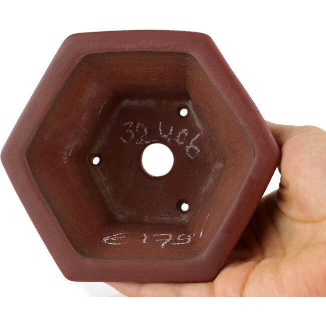 Hexagonal unglazed bonsai pot by Bigei - 120 x 105 x 62 mm