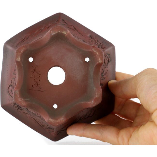 Zeshoekige ongeglazuurde bonsaipot van Bigei - 120 x 105 x 62 mm