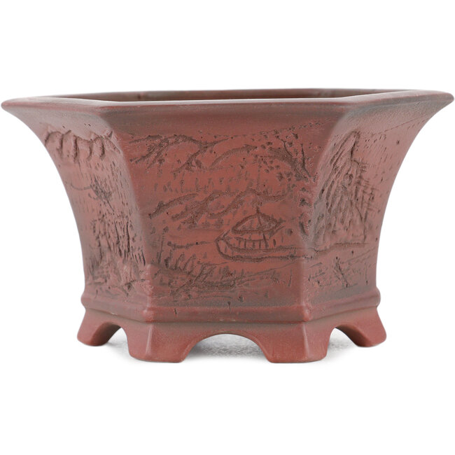 Zeshoekige ongeglazuurde bonsaipot van Bigei - 120 x 105 x 62 mm