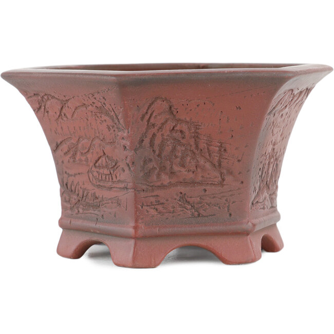 Pot à bonsaï hexagonal non émaillé par Bigei - 120 x 105 x 62 mm