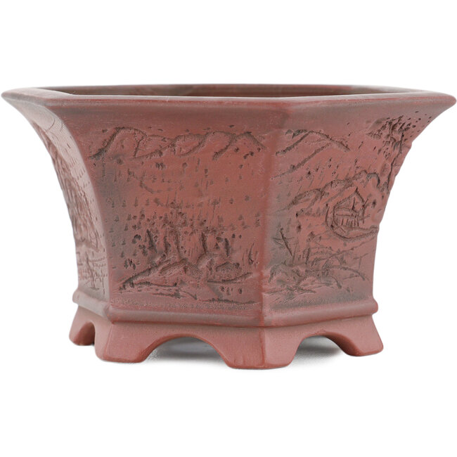 Vaso bonsai esagonale non smaltato di Bigei - 120 x 105 x 62 mm