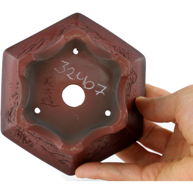 Maceta para bonsái hexagonal sin esmaltar de Bigei - 120 x 105 x 62 mm
