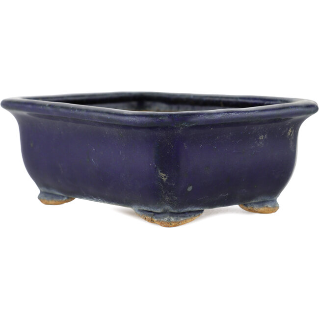 Rectangular blue bonsai pot by Hattori - 145 x 110 x 50 mm