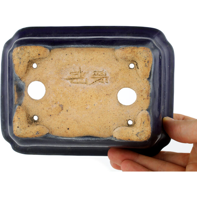 Rectangular blue bonsai pot by Hattori - 145 x 110 x 50 mm