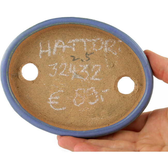 Oval blue bonsai pot by Hattori - 128 x 100 x 21 mm
