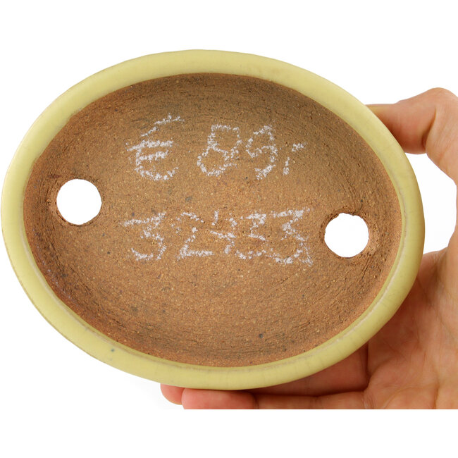 Oval yellow bonsai pot by Hattori - 128 x 100 x 21 mm