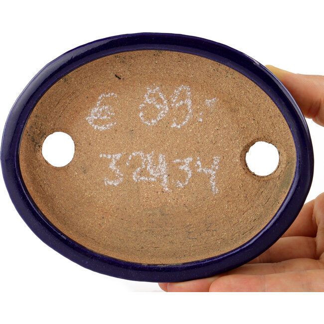 Oval blue bonsai pot by Hattori - 128 x 100 x 21 mm