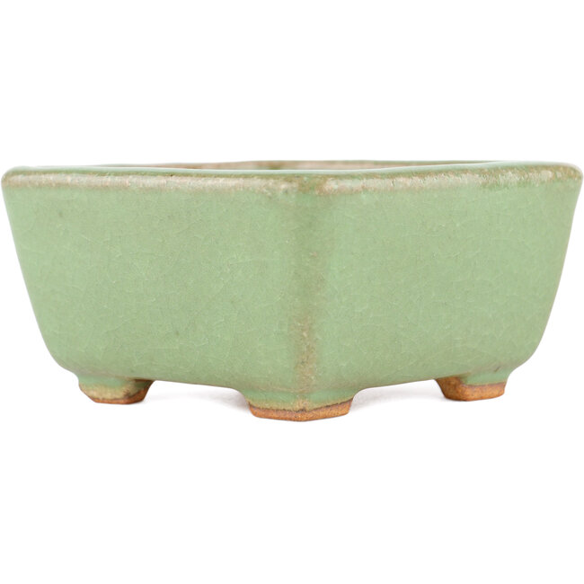 Square green bonsai pot by Hattori - 91 x 91 x 46 mm