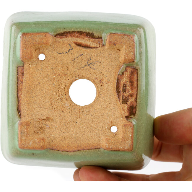 Square green bonsai pot by Hattori - 91 x 91 x 46 mm