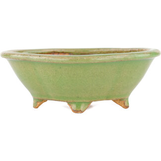  Hattori Tomoyuki 130 mm  green bonsai pot by Hattori, Tokoname, Japan