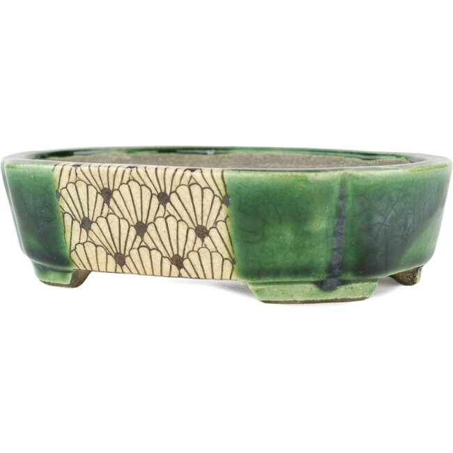 Rechthoekige groene bonsaipot van Terahata Satomi Mazan - 162 x 120 x 42 mm