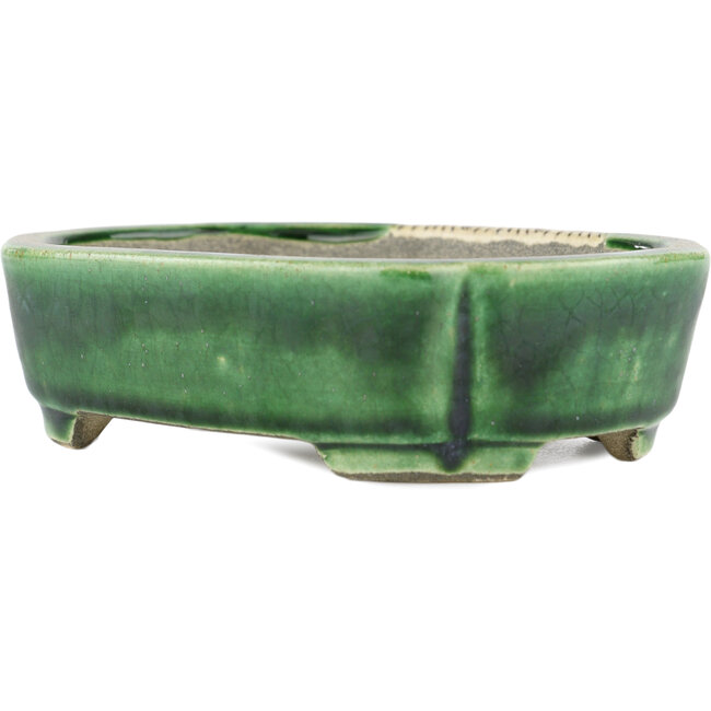 Pot à bonsaï rectangulaire vert par Terahata Satomi Mazan - 162 x 120 x 42 mm