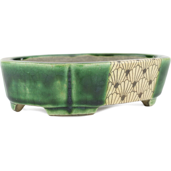 Maceta rectangular para bonsái verde de Terahata Satomi Mazan - 162 x 120 x 42 mm