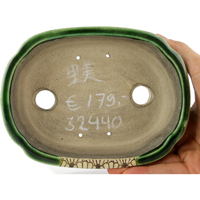 Maceta rectangular para bonsái verde de Terahata Satomi Mazan - 162 x 120 x 42 mm