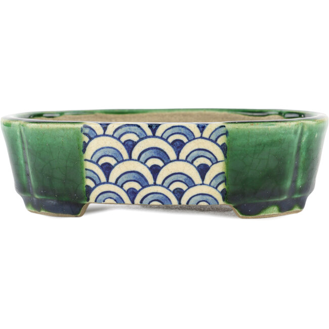 Pot à bonsaï rectangulaire vert par Terahata Satomi Mazan - 162 x 120 x 42 mm