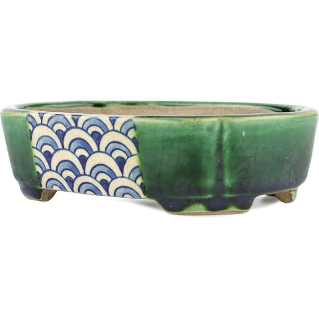 Rechthoekige groene bonsaipot van Terahata Satomi Mazan - 162 x 120 x 42 mm