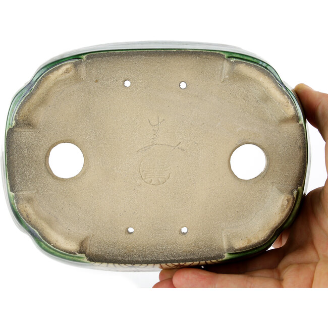 Rechteckiger grüner Bonsaitopf von Terahata Satomi Mazan – 162 x 120 x 42 mm