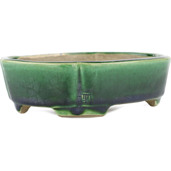 Pot à bonsaï rectangulaire vert par Terahata Satomi Mazan - 162 x 120 x 42 mm