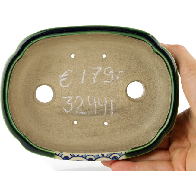 Pot à bonsaï rectangulaire vert par Terahata Satomi Mazan - 162 x 120 x 42 mm