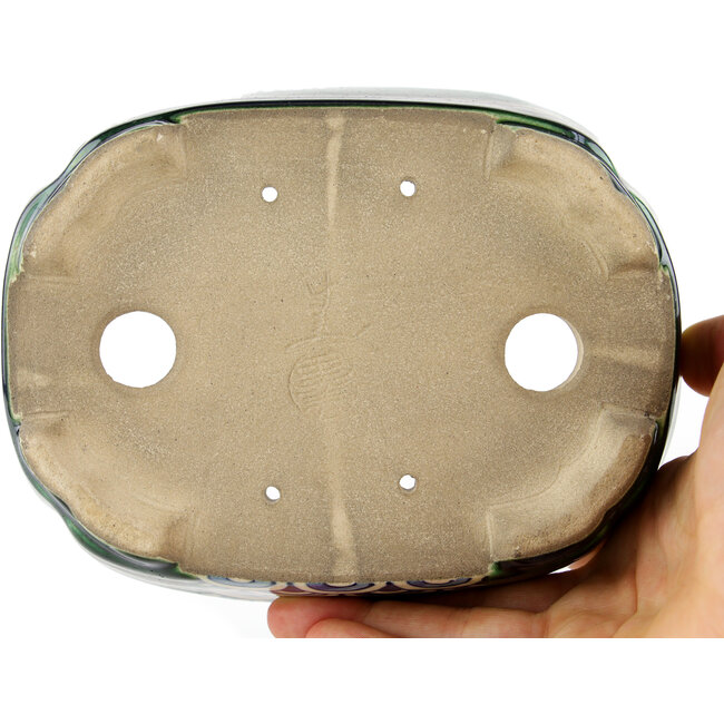 Rechthoekige groene bonsaipot van Terahata Satomi Mazan - 162 x 120 x 42 mm