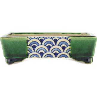  Satomi Mazan, Mazan Terahata 146 mm grüne Bonsaischale von Terahata Satomi Mazan, Tokoname, Japan