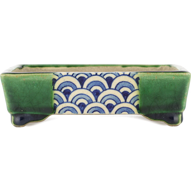 Rectangular green bonsai pot by Terahata Satomi Mazan - 146 x 105 x 40 mm