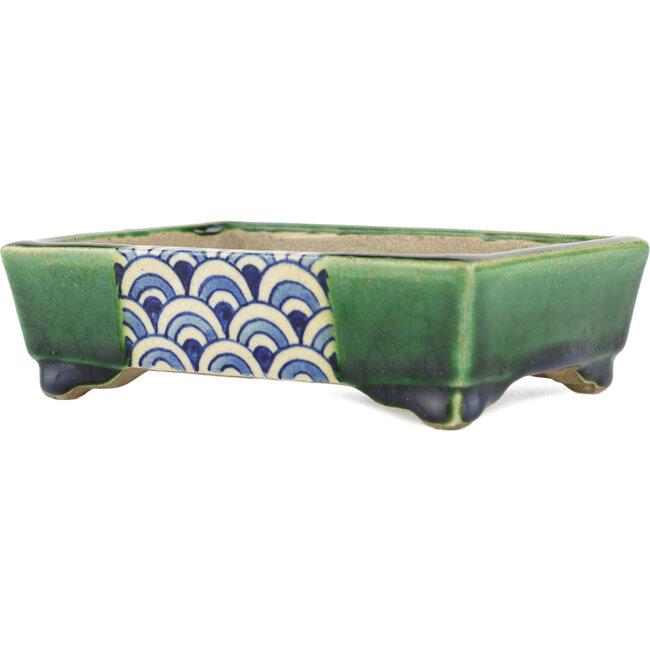 Vaso bonsai rettangolare verde di Terahata Satomi Mazan - 146 x 105 x 40 mm