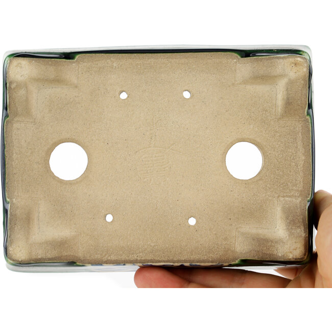 Pot à bonsaï rectangulaire vert par Terahata Satomi Mazan - 146 x 105 x 40 mm