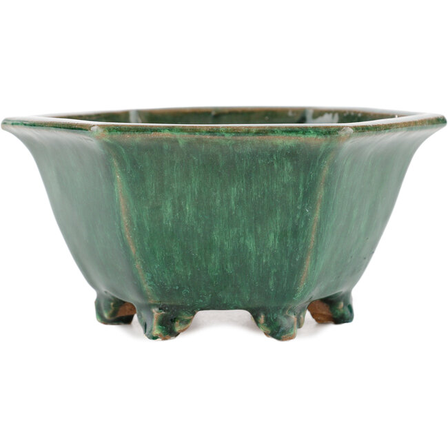 Hexagonal green bonsai pot by Shuhou - 152 x 133 x 70 mm