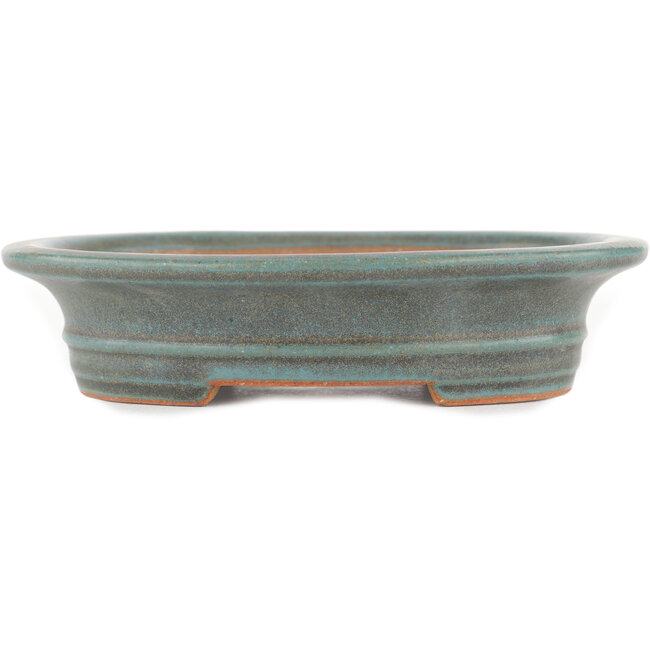 Oval green bonsai pot by Reiho - 173 x 148 x 38 mm