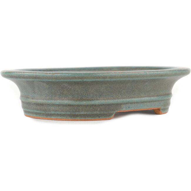 Oval green bonsai pot by Reiho - 173 x 148 x 38 mm