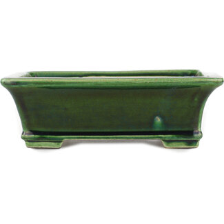 Satomi Mazan, Mazan Terahata 250 mm  green bonsai pot by Terahata Satomi Mazan, Tokoname, Japan