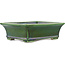 Rectangular green bonsai pot by Terahata Satomi Mazan - 250 x 215 x 77 mm