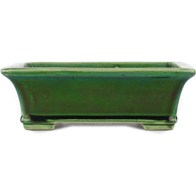 Rectangular green bonsai pot by Terahata Satomi Mazan - 250 x 215 x 77 mm