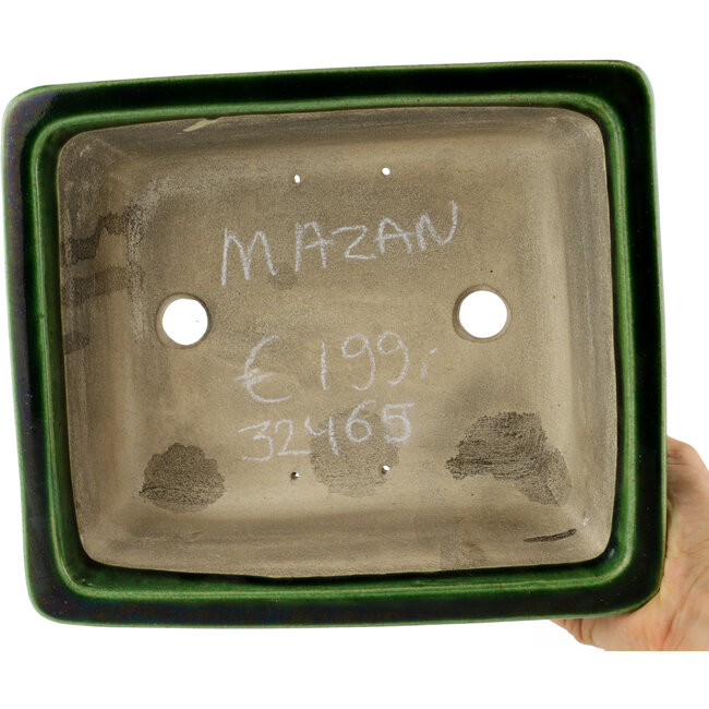 Rectangular green bonsai pot by Terahata Satomi Mazan - 250 x 215 x 77 mm