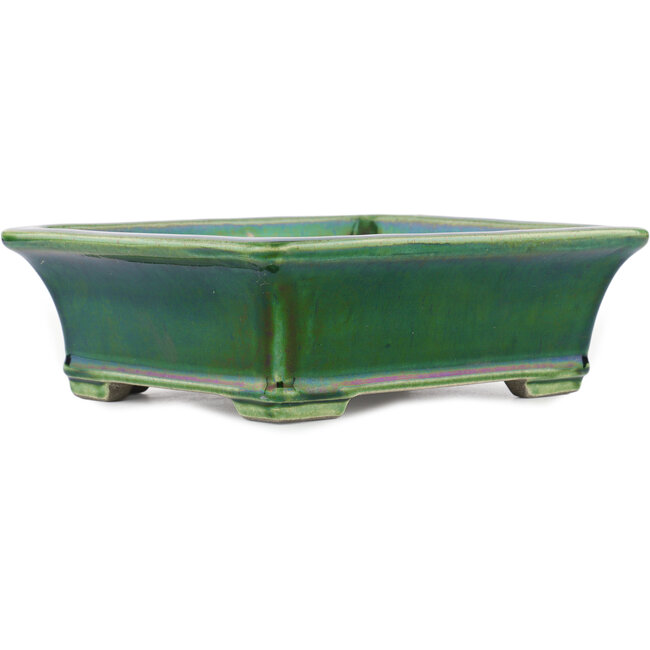Rechthoekige groene bonsaipot van Terahata Satomi Mazan - 250 x 215 x 77 mm