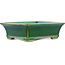 Rectangular green bonsai pot by Terahata Satomi Mazan - 250 x 215 x 77 mm