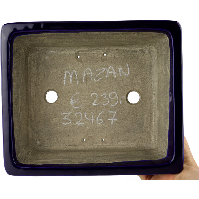Rectangular blue bonsai pot by Terahata Satomi Mazan - 282 x 240 x 87 mm