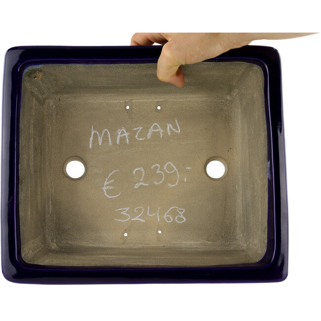 Pot à bonsaï rectangulaire bleu par Terahata Satomi Mazan - 282 x 240 x 87 mm