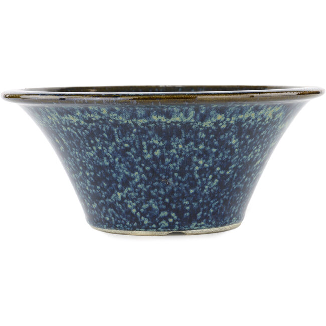 Runder blauer Bonsaitopf von Terahata Satomi Mazan – 257 x 257 x 100 mm