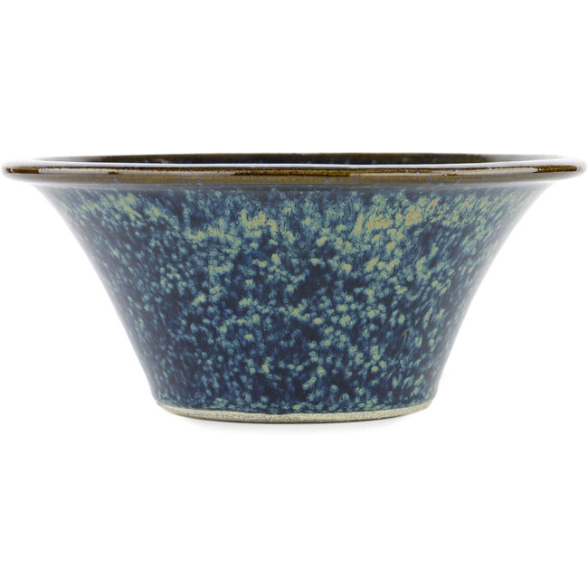 Round blue bonsai pot by Terahata Satomi Mazan - 257 x 257 x 100 mm