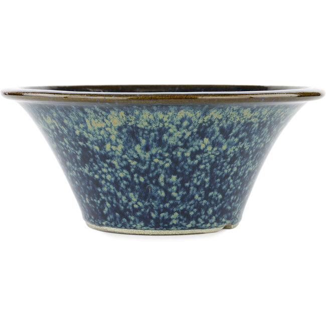 Vaso bonsai rotondo blu di Terahata Satomi Mazan - 257 x 257 x 100 mm
