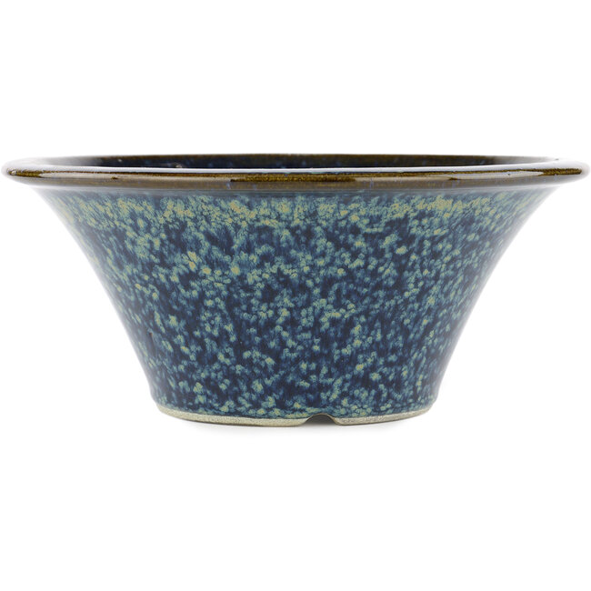 Ronde blauwe bonsaipot van Terahata Satomi Mazan - 257 x 257 x 100 mm