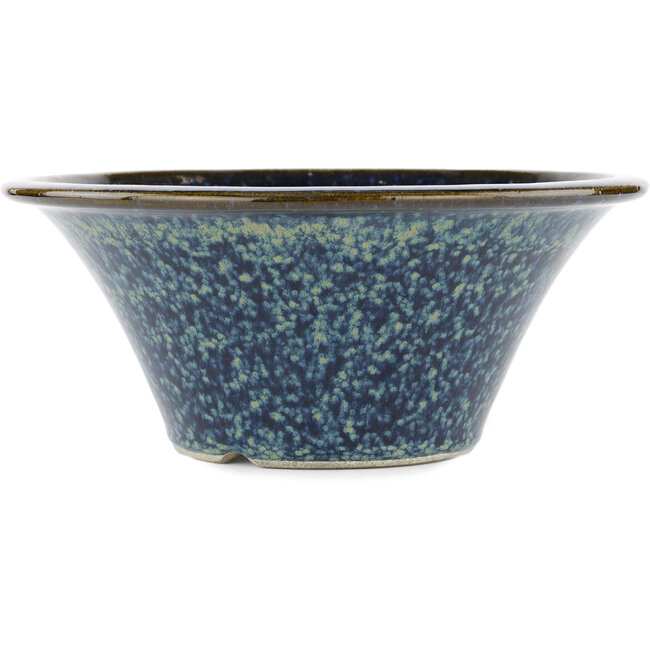 Round blue bonsai pot by Terahata Satomi Mazan - 257 x 257 x 100 mm
