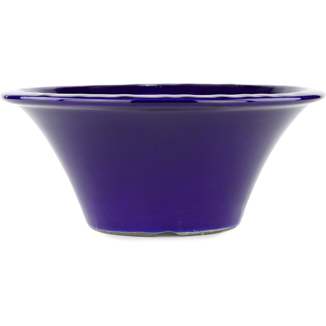 Runder blauer Bonsaitopf von Terahata Satomi Mazan – 257 x 257 x 100 mm