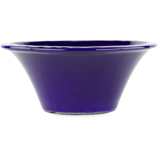 Pot à bonsaï rond bleu par Terahata Satomi Mazan - 257 x 257 x 100 mm