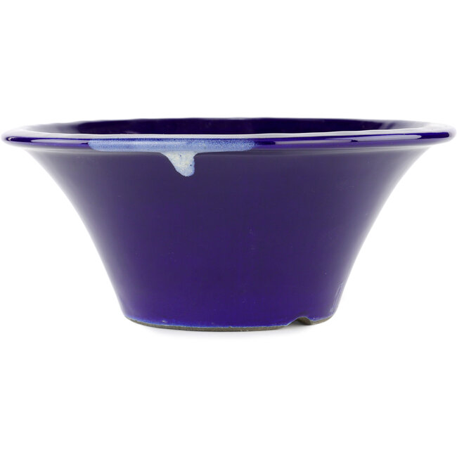 Round blue bonsai pot by Terahata Satomi Mazan - 257 x 257 x 100 mm